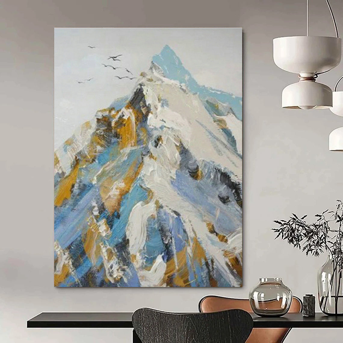 Color - Ink Snow Mountain & Birds Art for Alpine Lodge & Nature - Lover’s Study DLZ0962