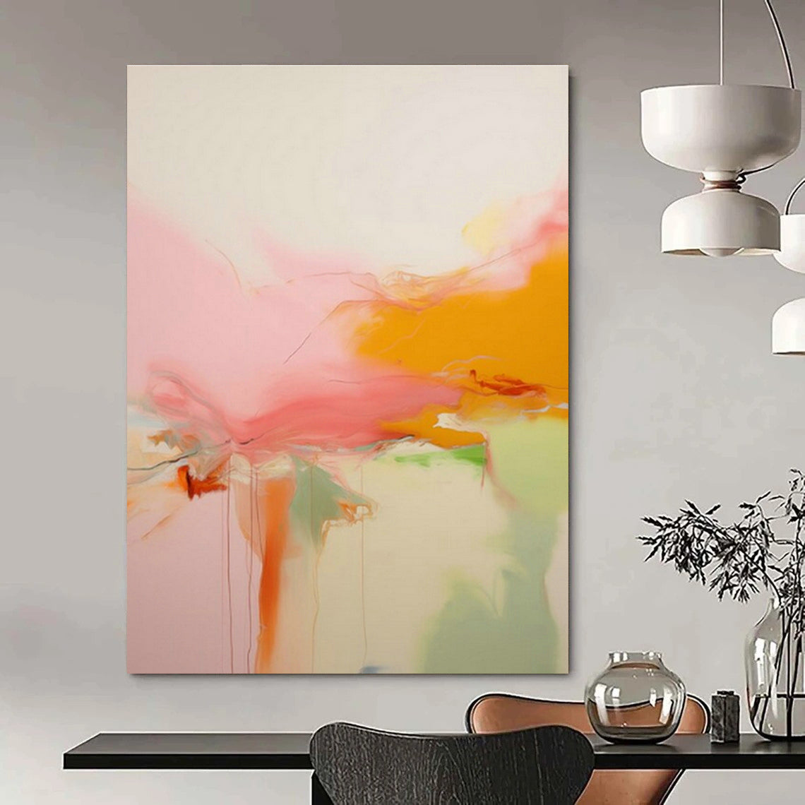 Flowing Pink - Orange Abstract Art for Wedding Venue & Art - Inspired Home DLZ2085