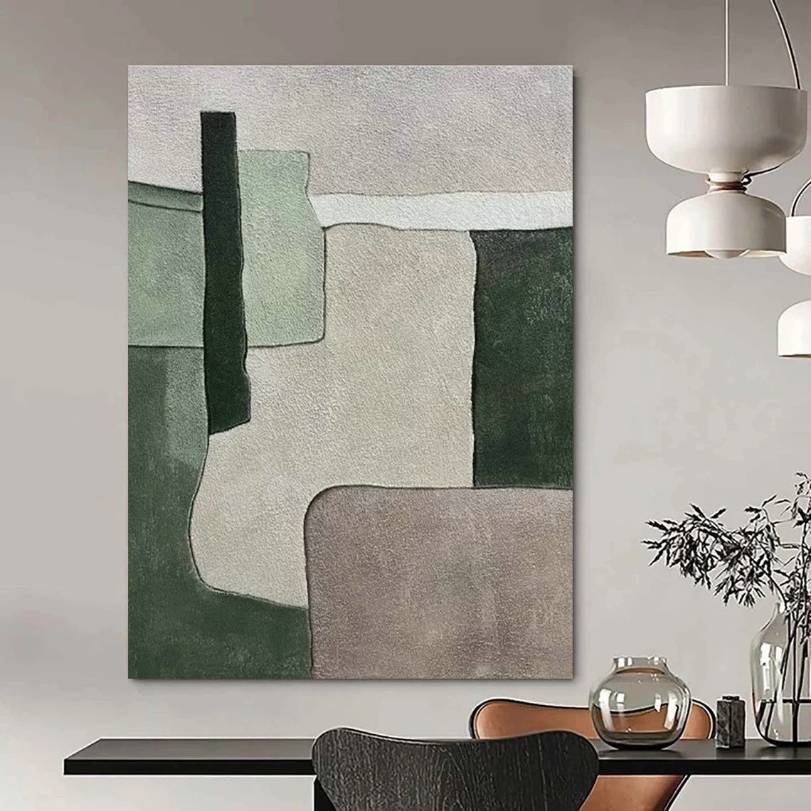 Green - Gray Geometric Abstract Art for Home Office & Minimalist Space DLZ0589