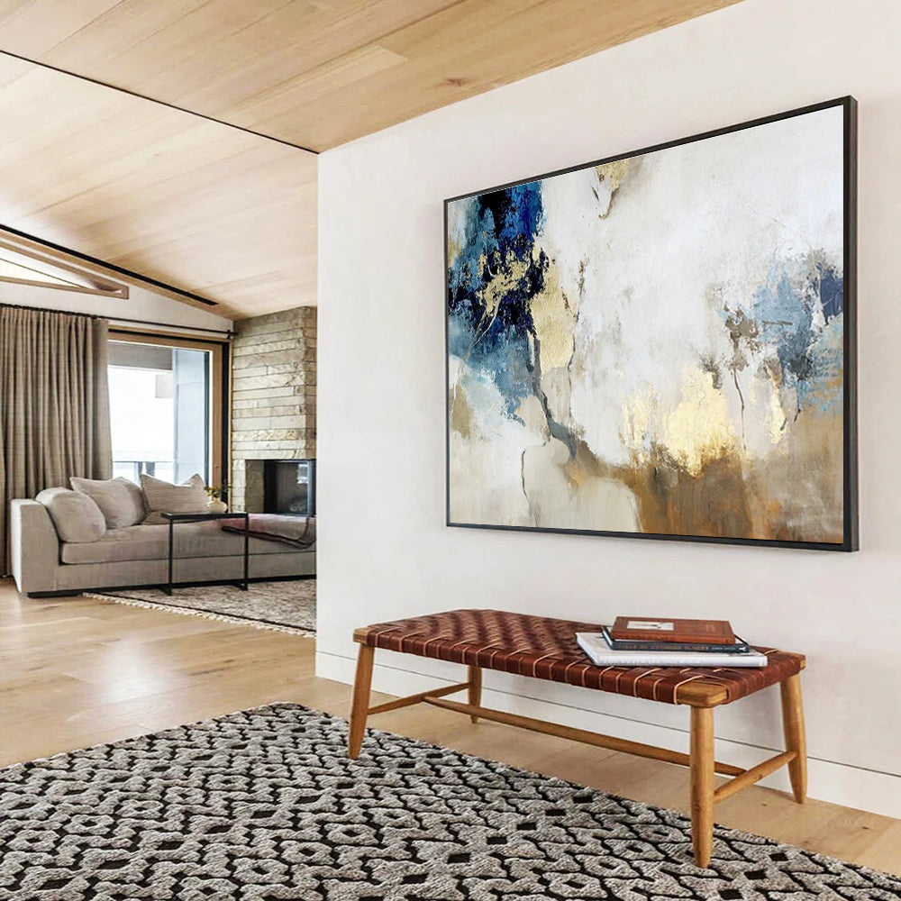 Blue - Gold Abstract Art for Luxe Hotel Lobby DLZ2893