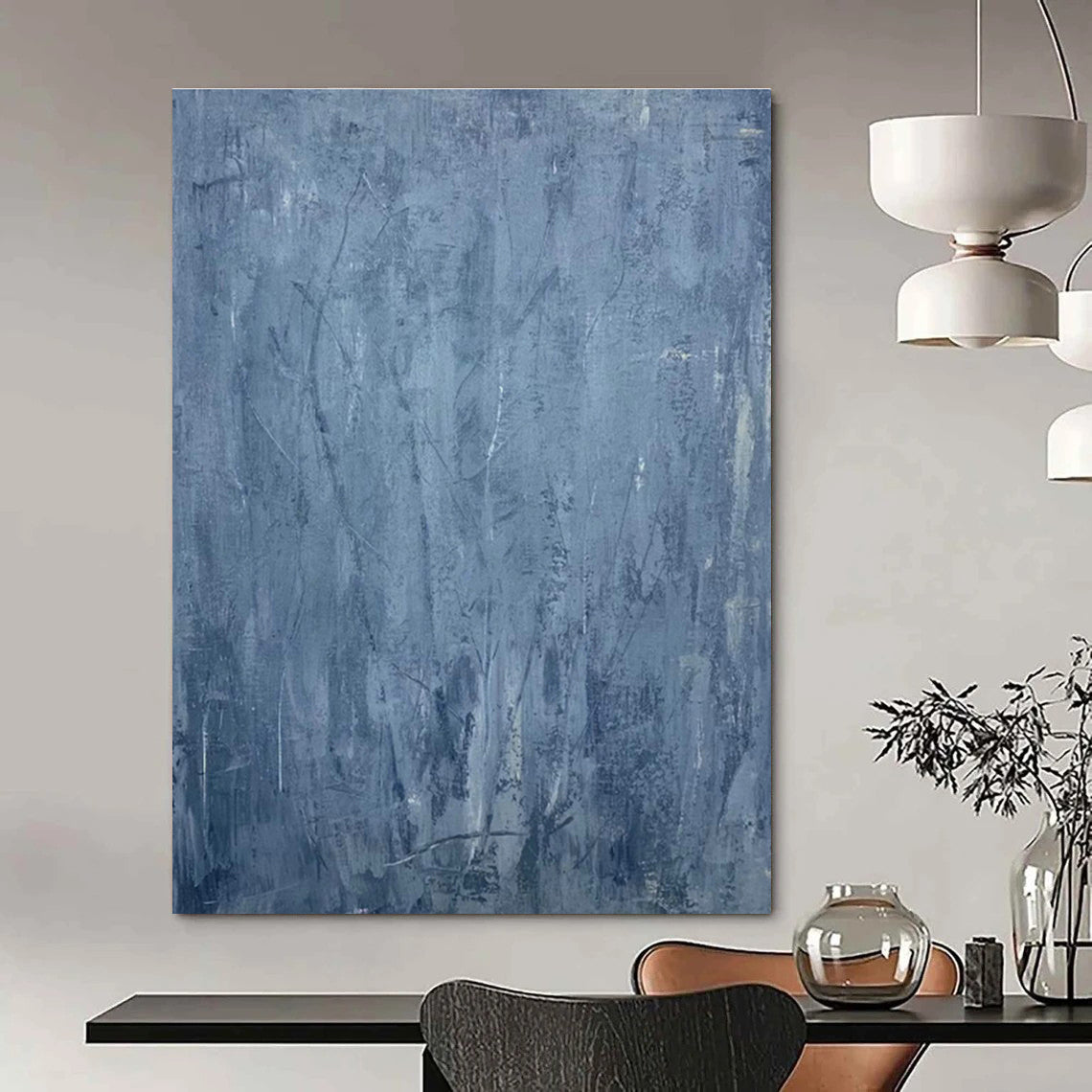 Gray - Blue Textured Abstract Art for Minimalist Bedroom & Calm Wellness Studio DLZ0754