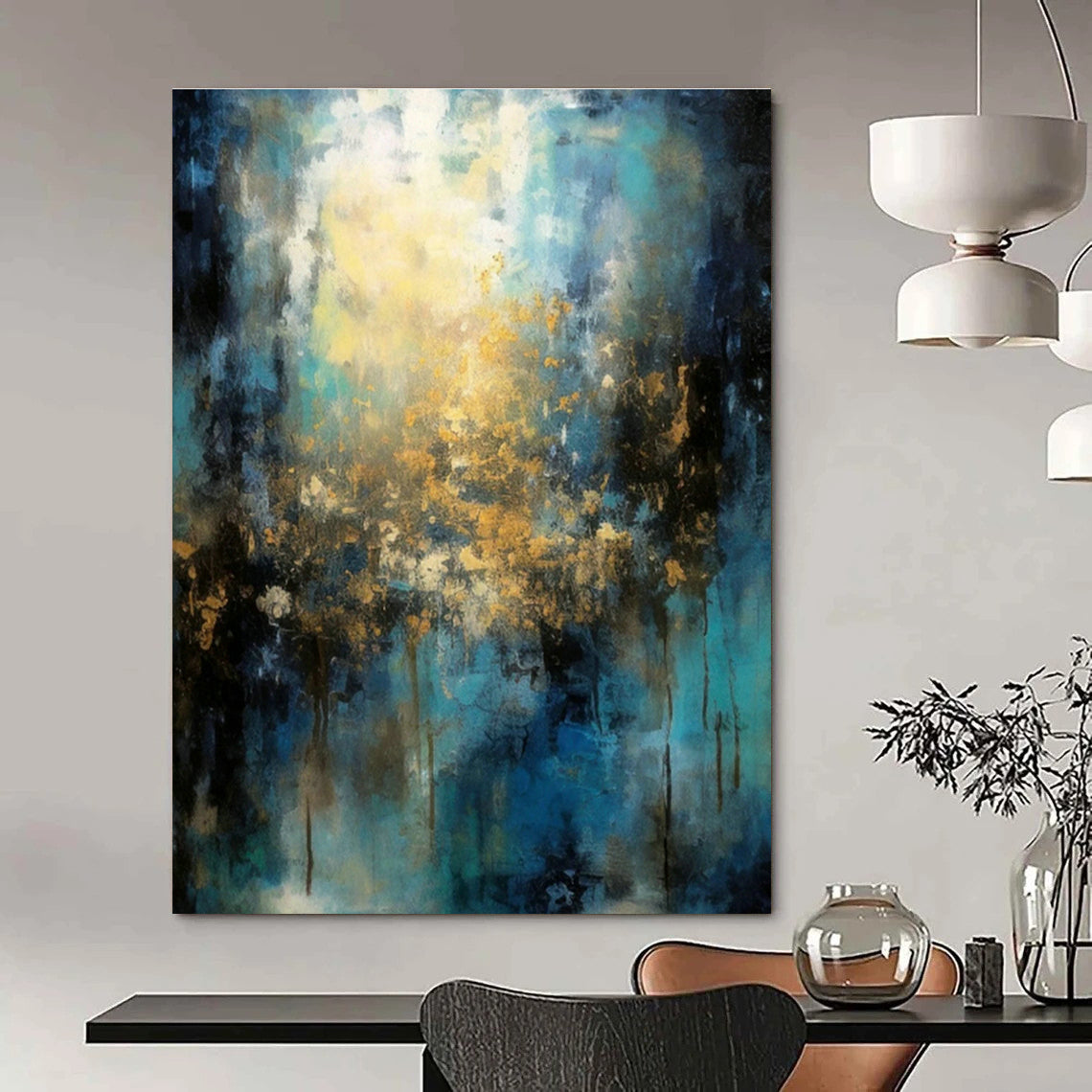Blue and Gold Radiant Abstract Art for Art Gallery - Style Home & Upscale Event Venue DLZ0746