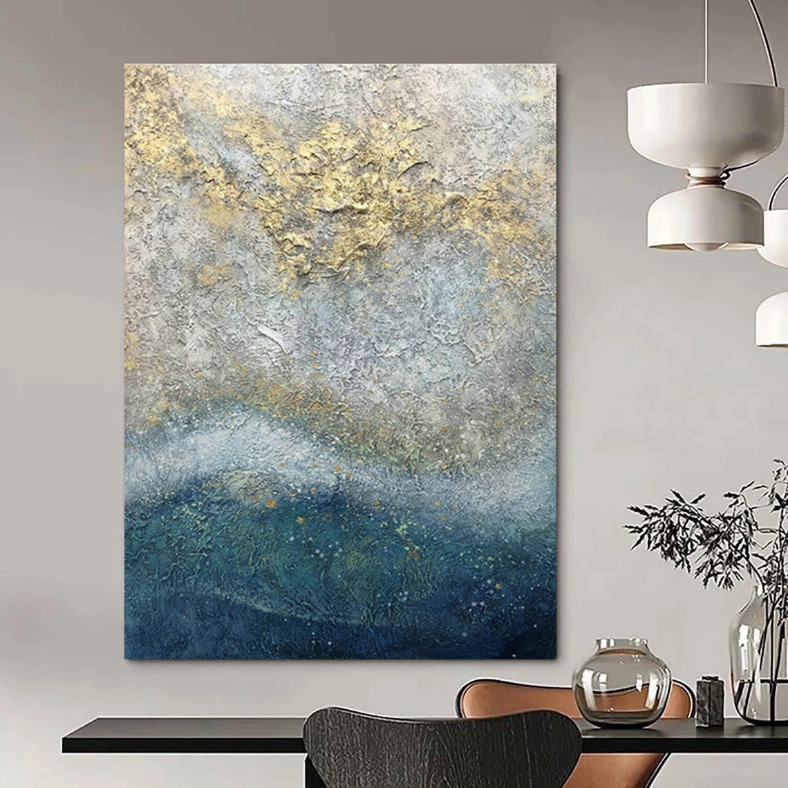 Gold - Gray Textured Sea Art for Luxury Yacht Club & Rooftop Sunset Bar DLZ0965