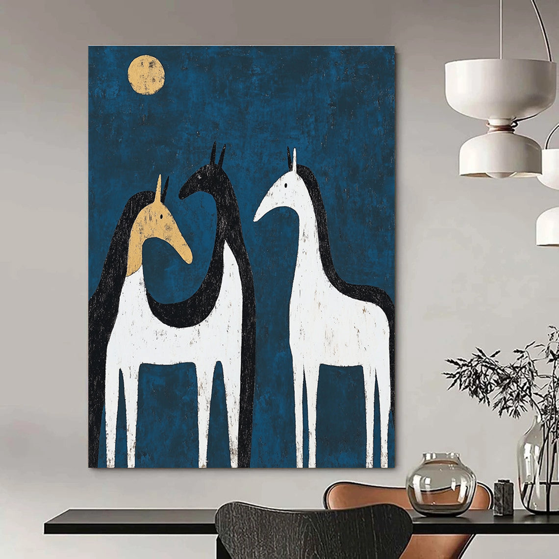 Whimsical Blue Horses Art for Kids' Room & Garden Shed STSC072