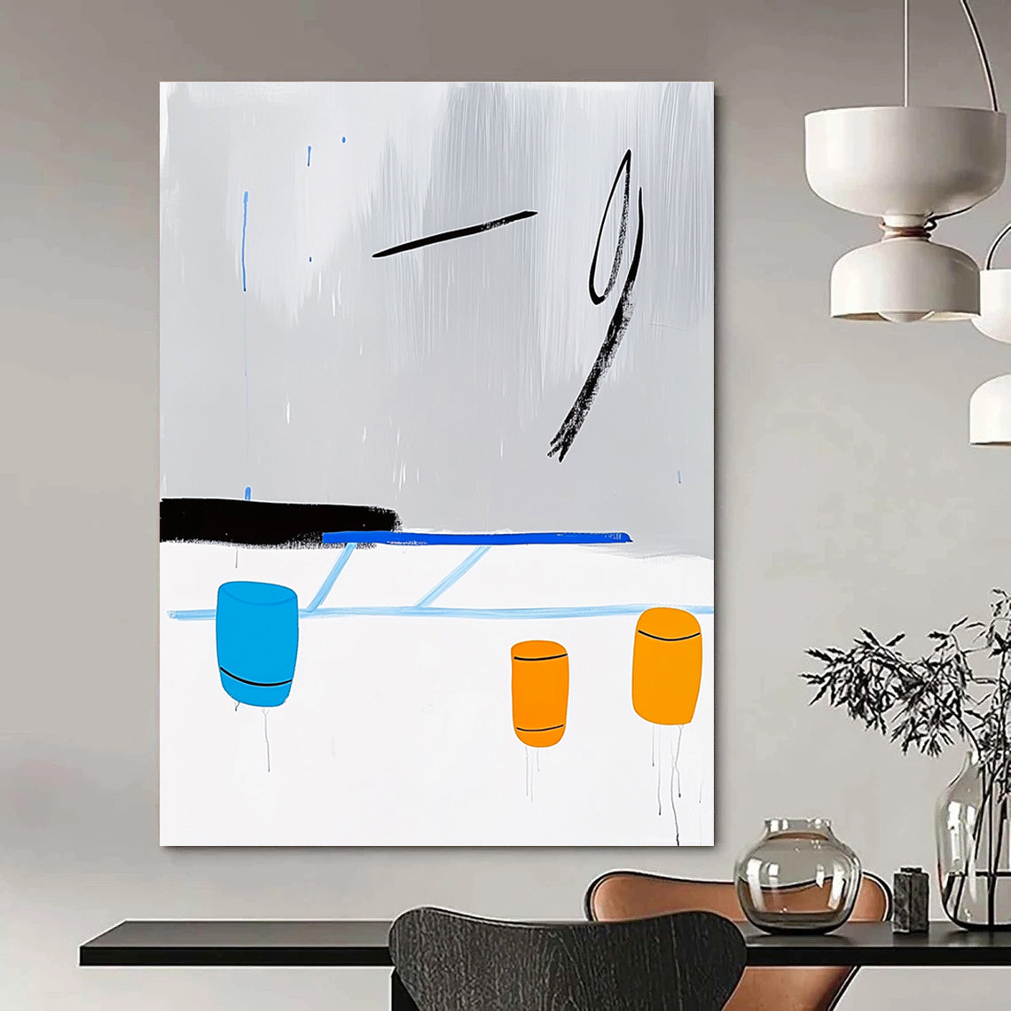 Abstract Shapes in Gray, Blue, and Orange Art for Modern Art Gallery & Creative Coworking Space STSC1347