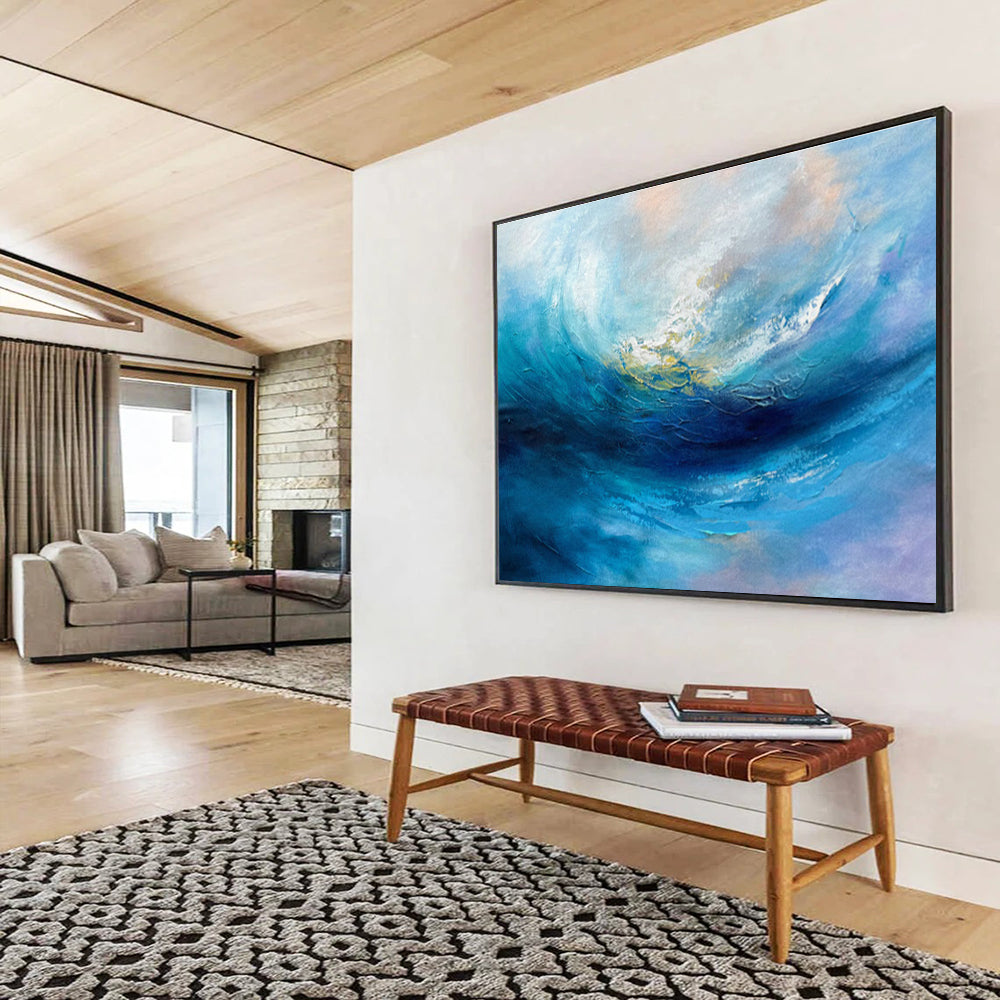 Blue Ocean Wave Abstract Art for Coastal Home Living Room Accents DLZ2665