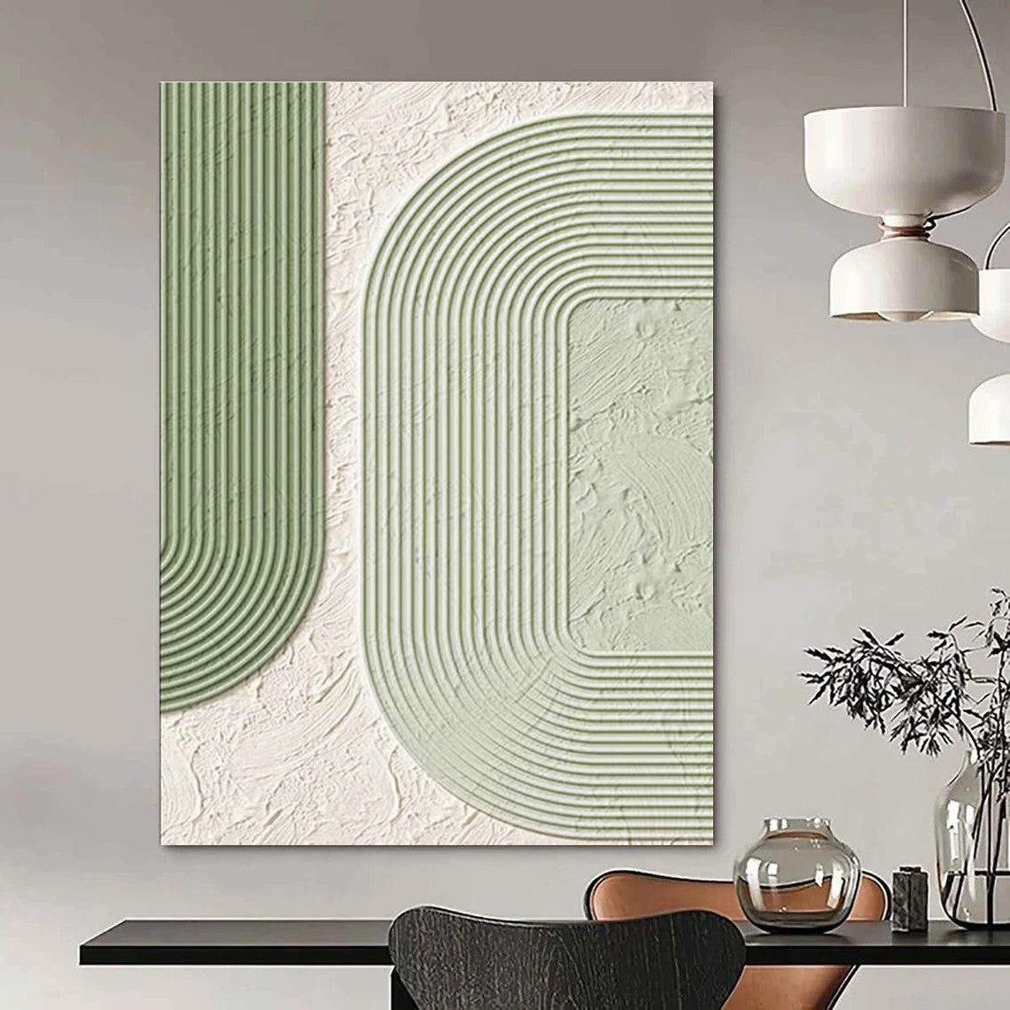 Green and White Textured Arches Art for Scandi - Style Café & Modern Living Room DLZ2193