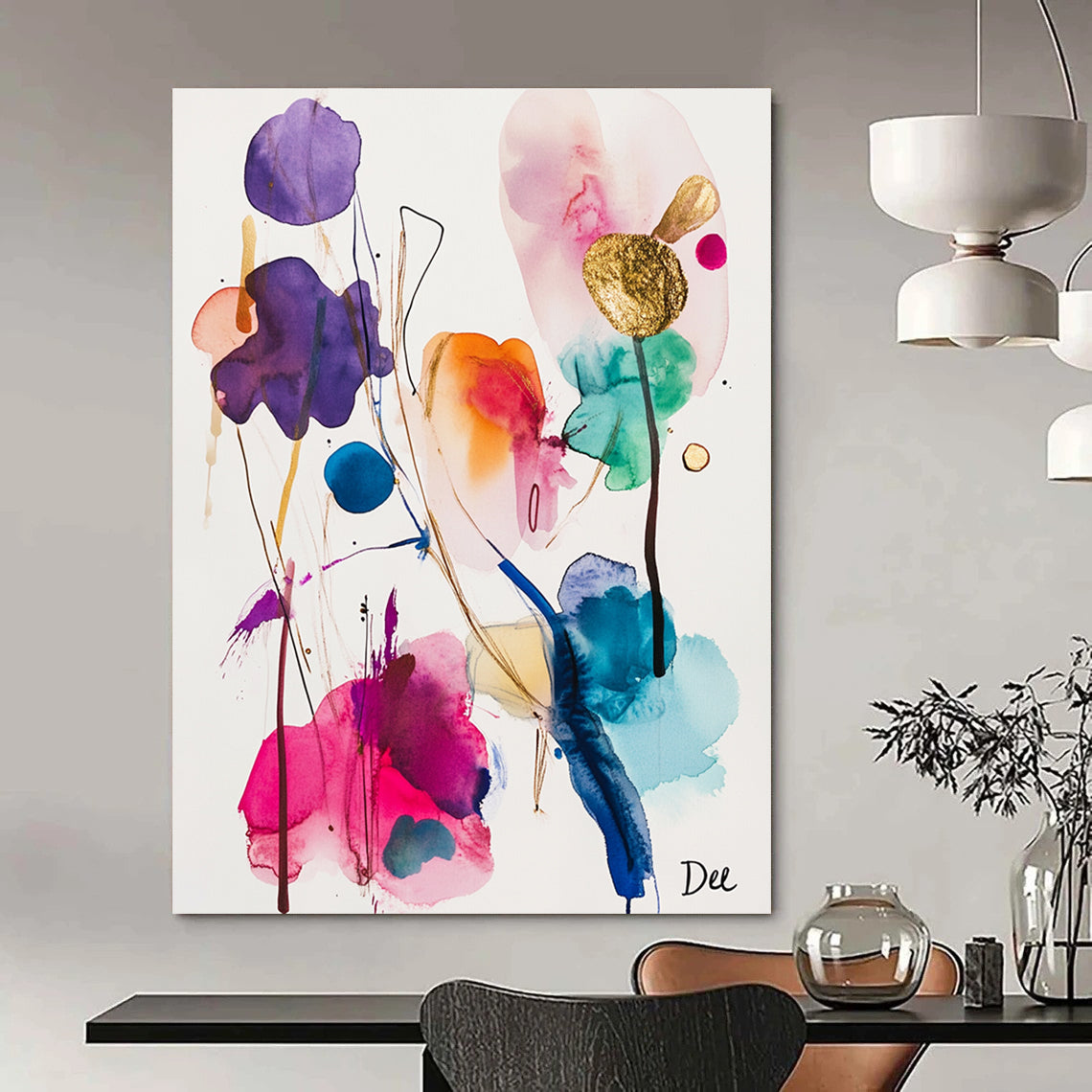Colorful Floral Watercolor Abstract for Bohemian - Style Bedroom & Creative Studio STSC839