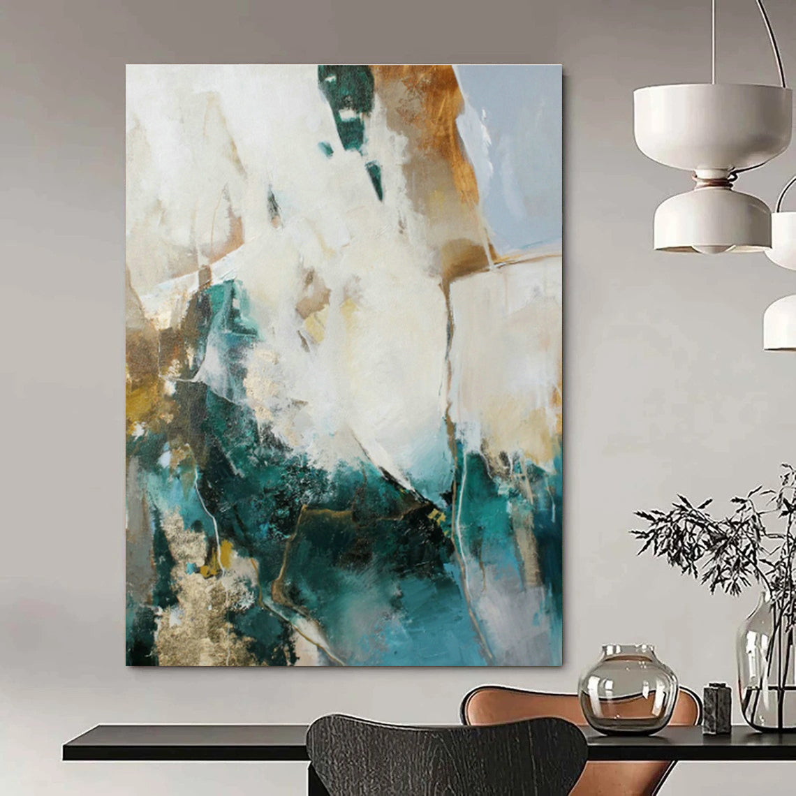 Teal & Gold Abstract Art for Luxury Hotel Lobby & Modern Home Office DLZ1020
