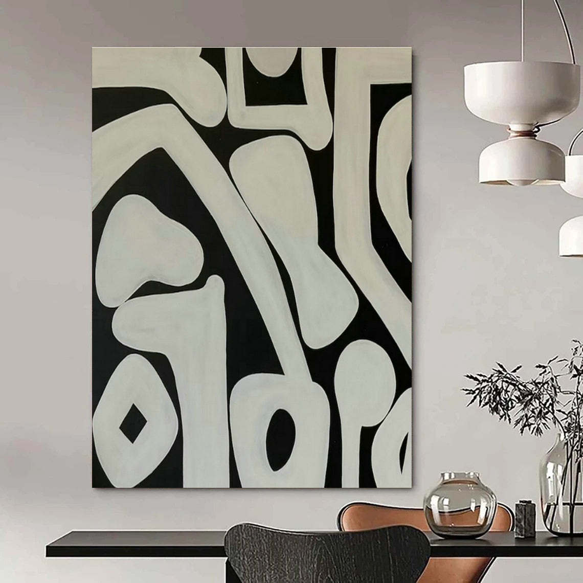 Black - White Patterned Abstract Art for Urban Art Café & Mid - Century Modern Home DLZ1886
