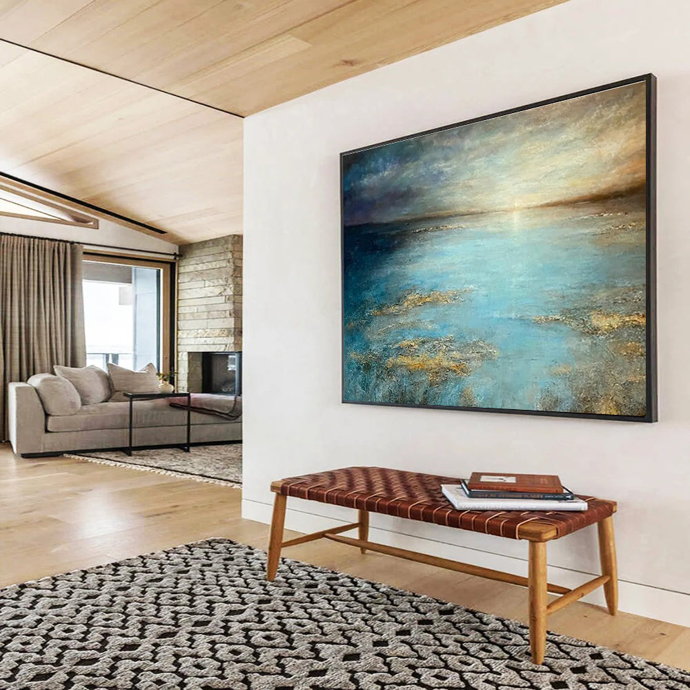 Bright Sea View Oil Painting for Coastal Home Master Bedroom Walls DLZ3155