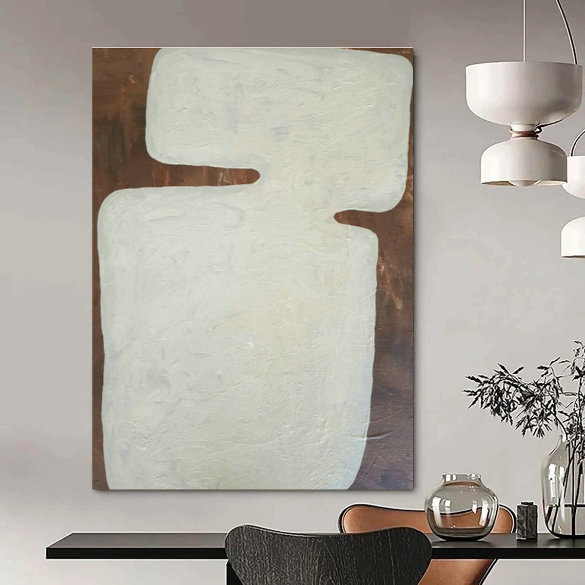 White Geometric Abstract Art for Art Gallery Exhibition & Home Guest Room DLZ1089