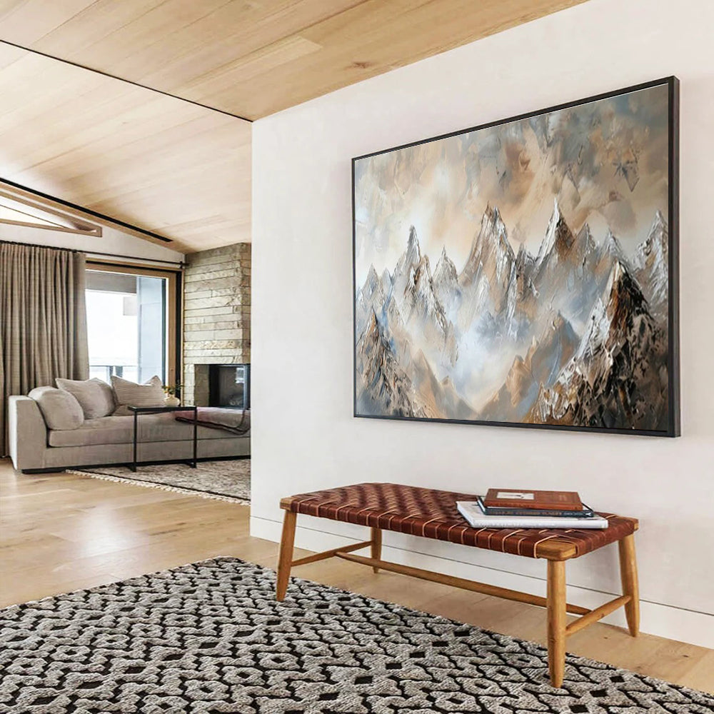Gold Snow Mountain Landscape Art for Alpine - Inspired Living Room DLZ2850
