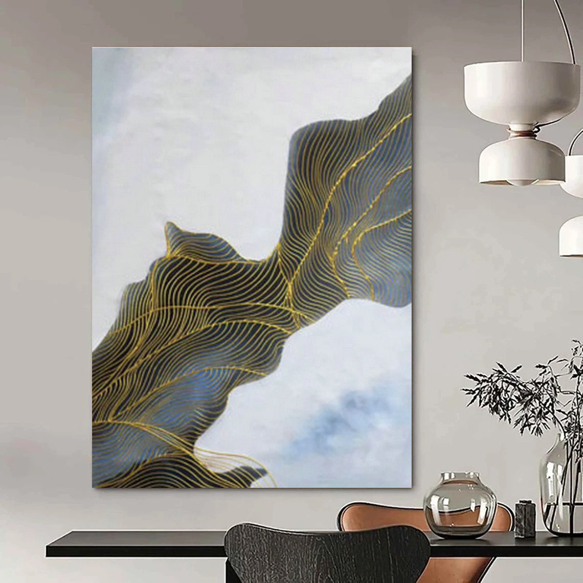 Gold - Line Landscape Abstract Art for Living Room & Hallway DLZ0547