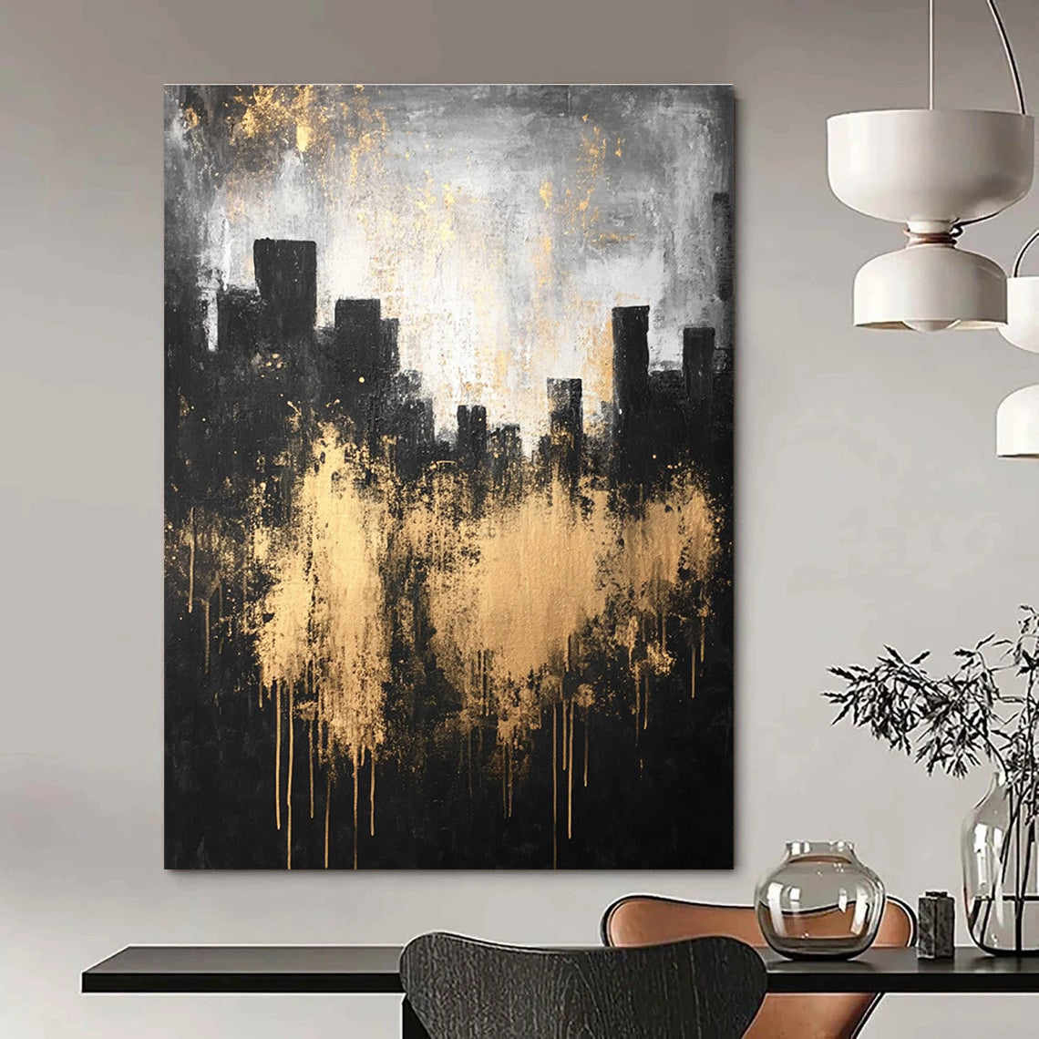 Gold - Splattered Cityscape for Sophisticated Dining Room & Art - Centric Lounge STSC216