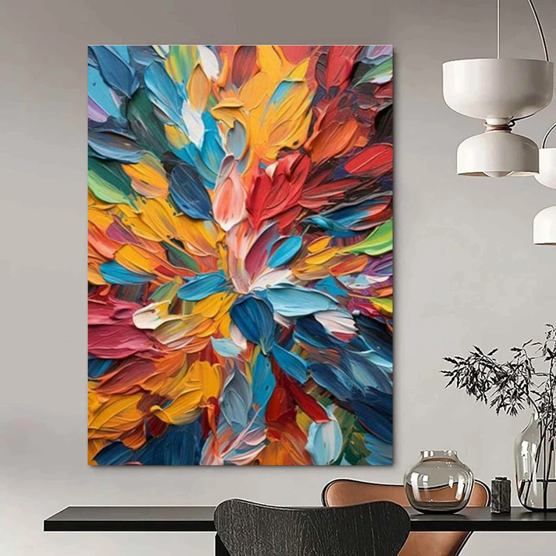 Colorful Floral Impasto Painting for Bedroom & Living Room DLZ0365