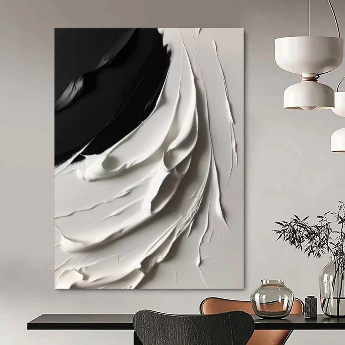Black - White Textured Wave Art for Modern Office & Art Gallery DLZ2370