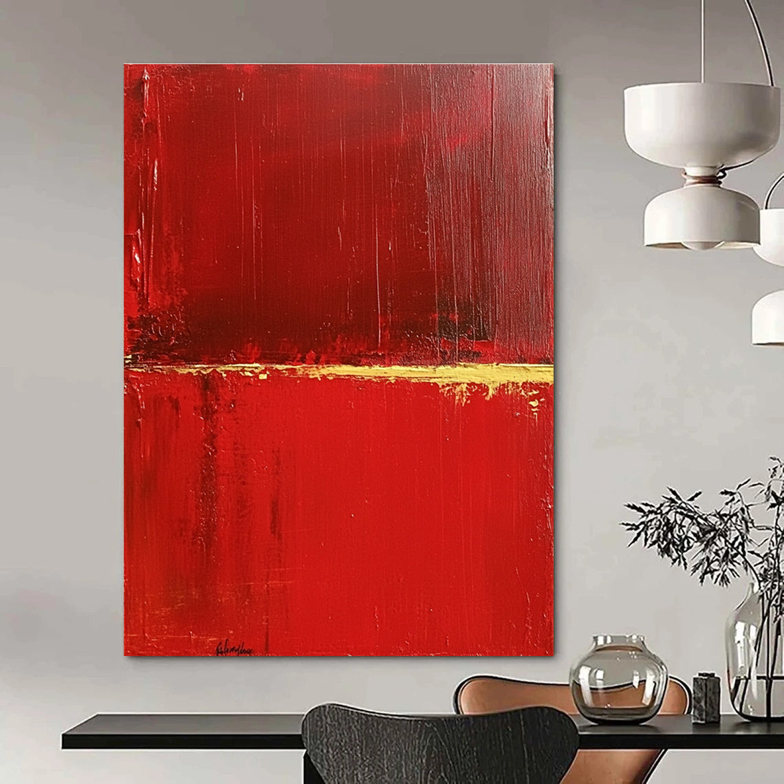 Red and Gold Minimalist Abstract for Luxury Home Entrance & Sophisticated Art Gallery STSC459