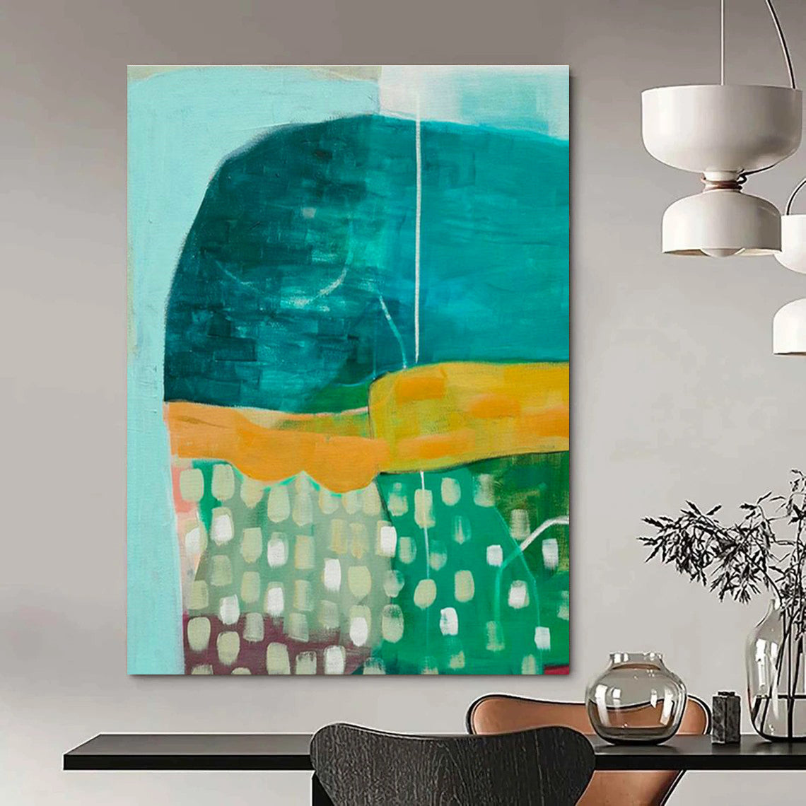 Blue - Green Geometric Art for Coastal Home Dining Rooms DLZ0094