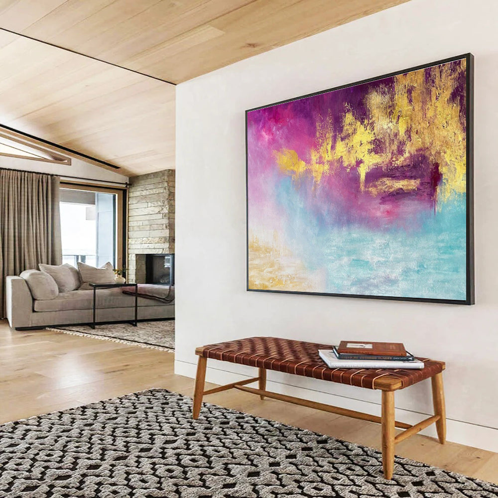 Romantic Pink, Purple, and Gold Abstract Art for a Romantic Lounge DLZ2399