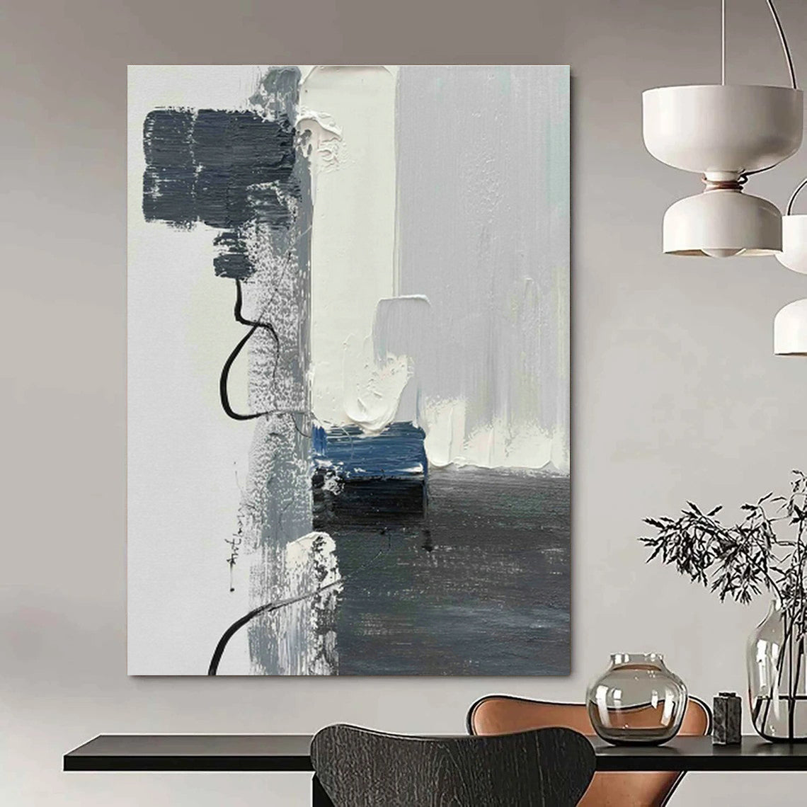 Gray - Blue Abstract Art for Modern Office & Minimalist Home DLZ0800