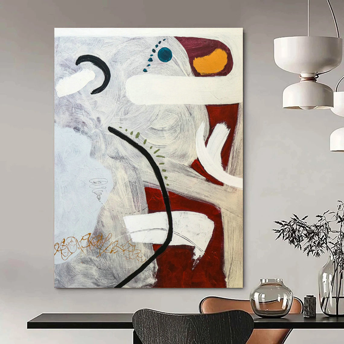 Gray - White - Red Abstract Art for Modern Loft & Home Studio DLZ1115