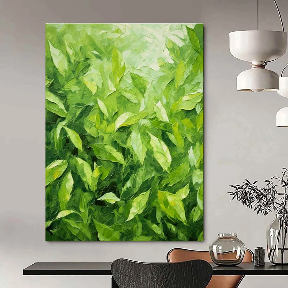 Green Leaves Oil Art for Living Room & Entryway DLZ0306