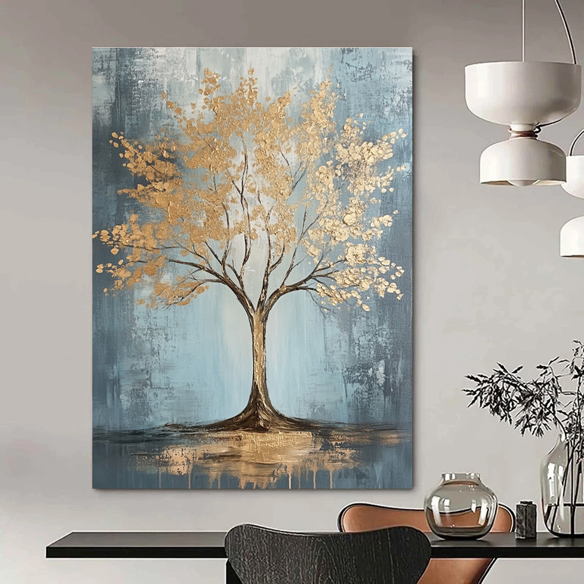 Golden Tree Abstract for Opulent Dining Room & Modern Home Office STSC493