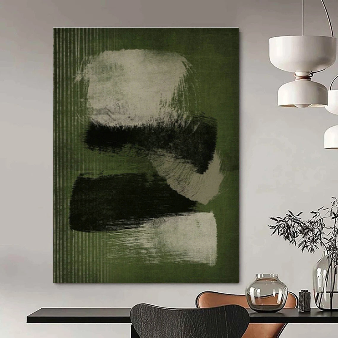 Minimalist Green Abstract Art for Japandi Living Room & Creative Studio DLZ1380
