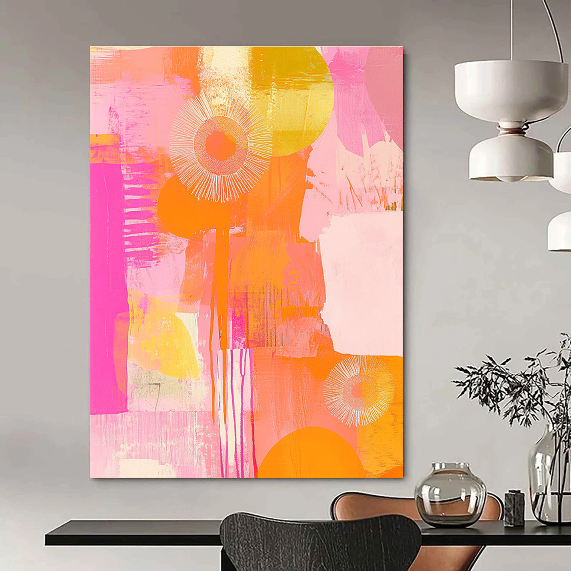 Pink and Orange Abstract Art for Modern Art Gallery Café & Cheerful Breakfast Nook STSC1408