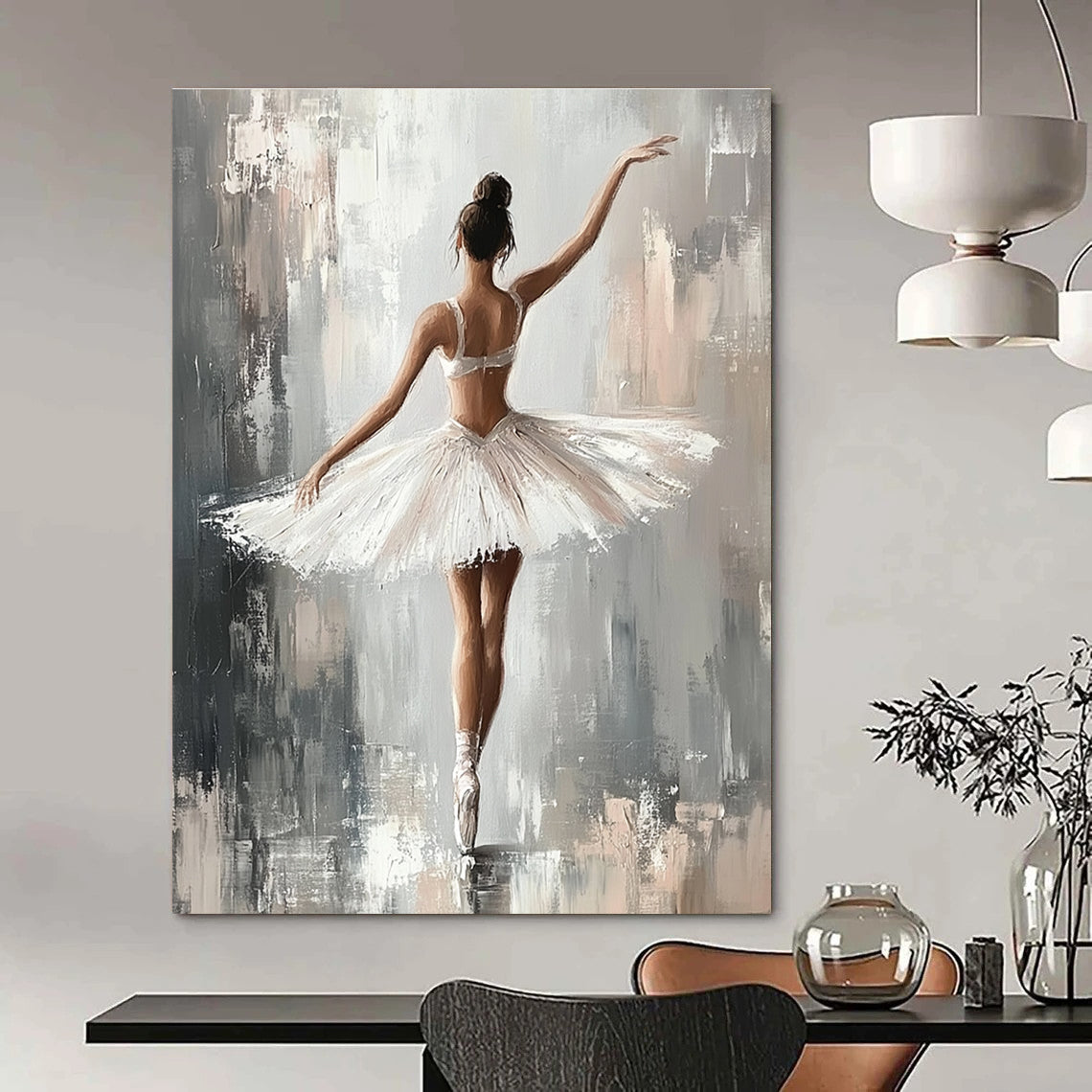 Ballerina in White Tutu Art for Dance Studio & Elegant Bedroom STSC1380