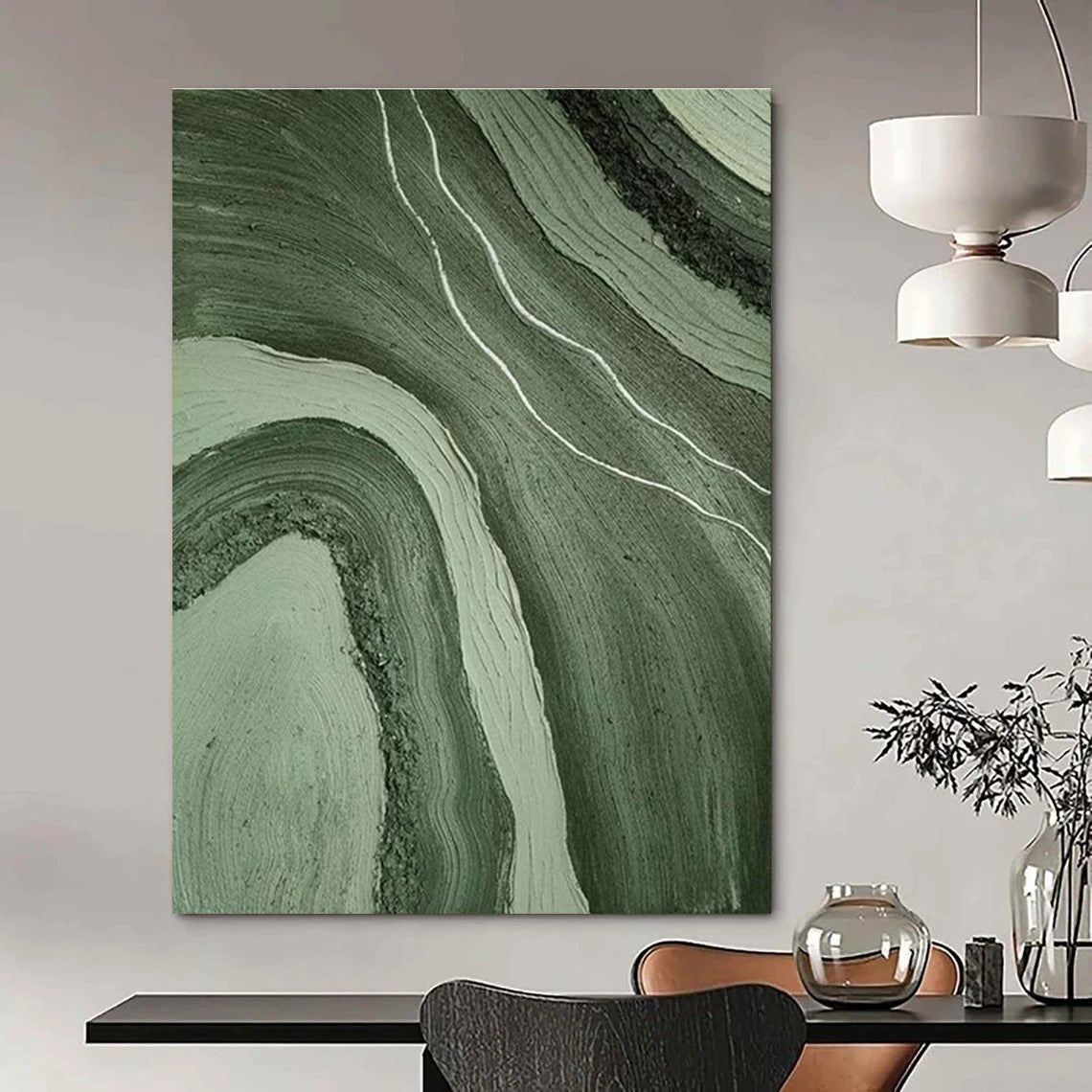 Green Wavy Abstract Art for Nature - Inspired Spa & Bohemian Home DLZ2184