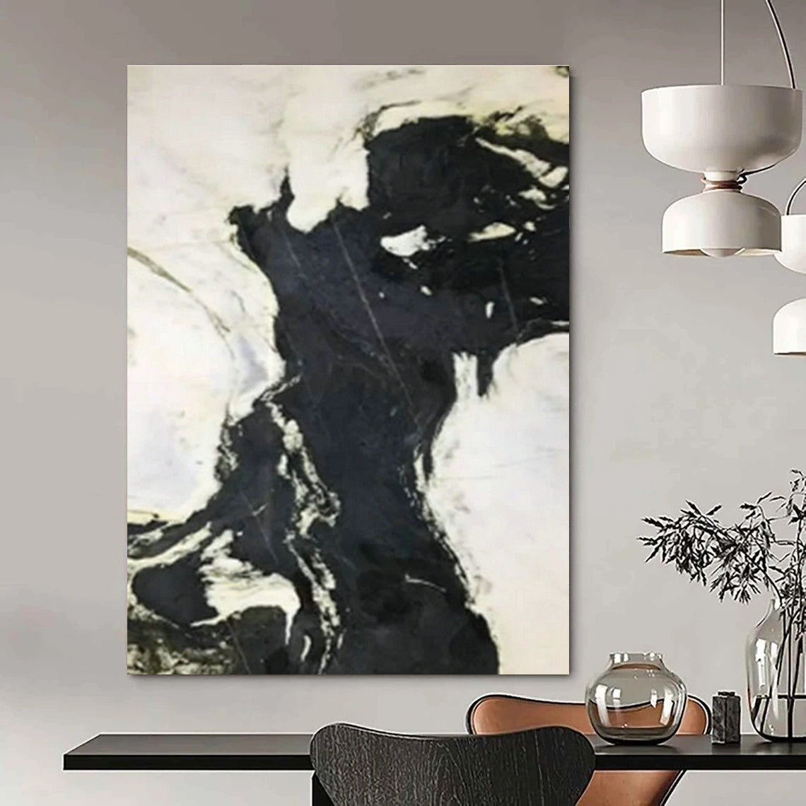 Black - White Flowing Abstract Art for Industrial Loft & Art Gallery Side Space DLZ1053