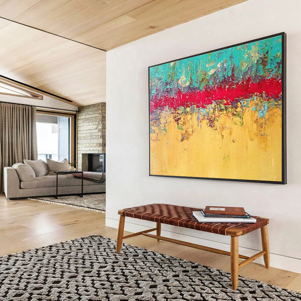 Bold Blue - Red Contrast Abstract Masterpiece for a Dramatic and Memorable Dining Room Statement DLZ2787