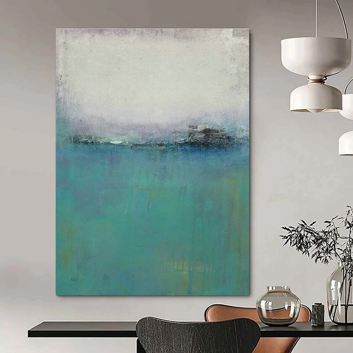 Soft Blue Abstract Landscape Art for Coastal Bedroom & Relaxing Spa Lounge DLZ1481