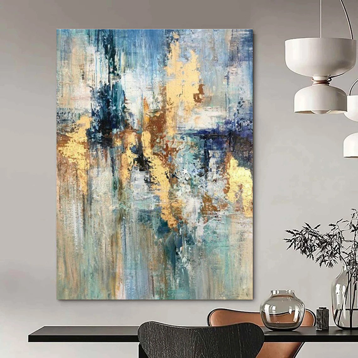 Blue - Gold Fusion Abstract Art for Luxury Hotel Lobby & Art Gallery DLZ0630