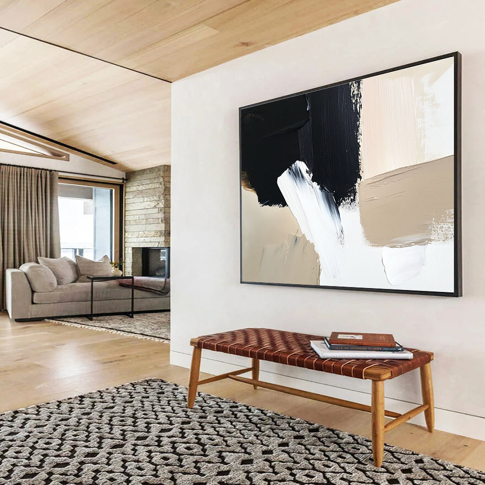 Black - White - Beige Abstract Art for Modern Café & Contemporary Home SC012