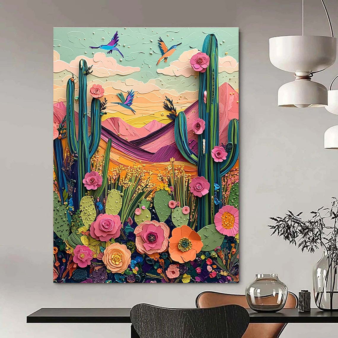 Colorful Desert Cactus Art for Southwest - Themed Boutique & Eclectic Home Entryway STSC1426