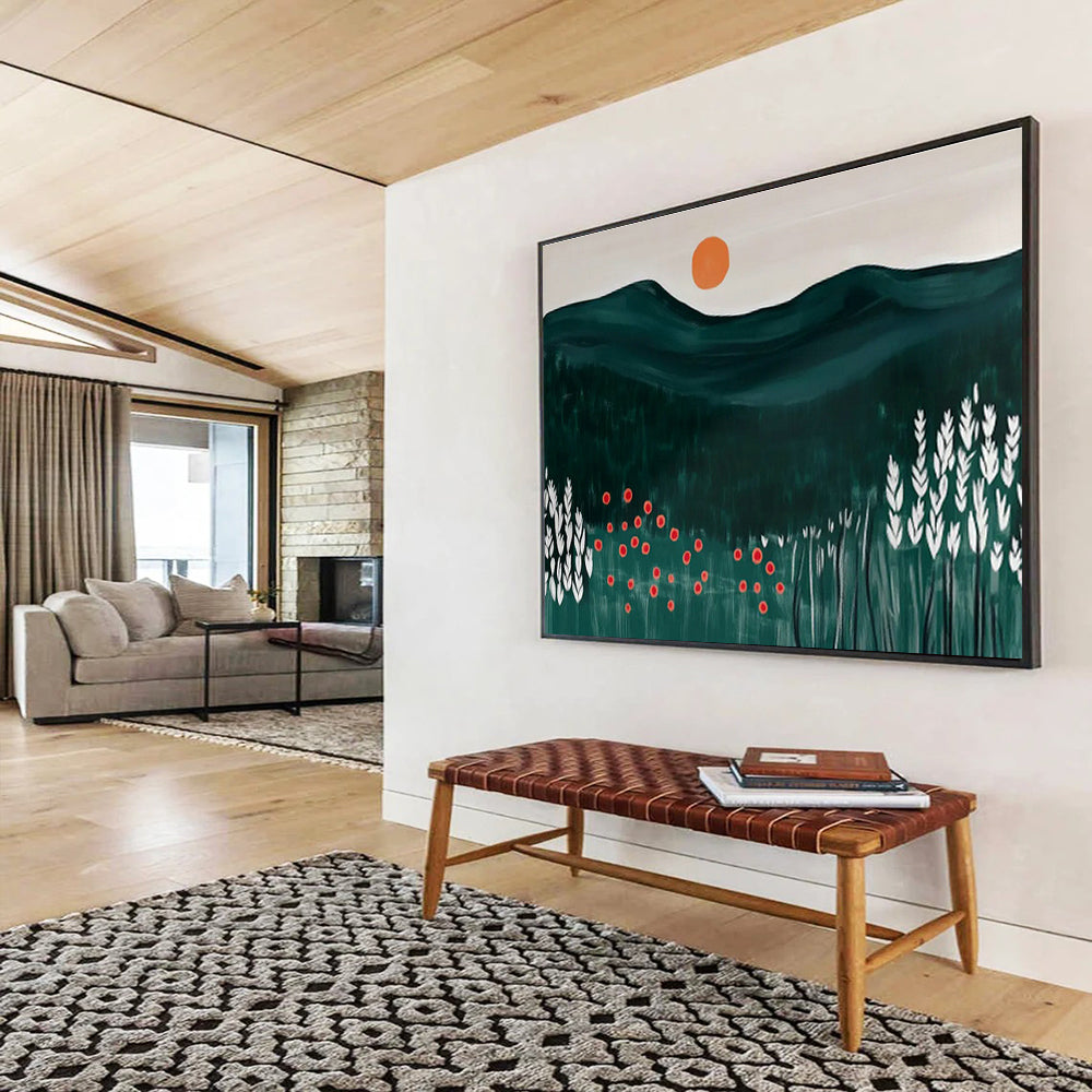 Mountain & Wildflower Field Abstract Art for Nature - Lover Bedroom Corners DLZ2608