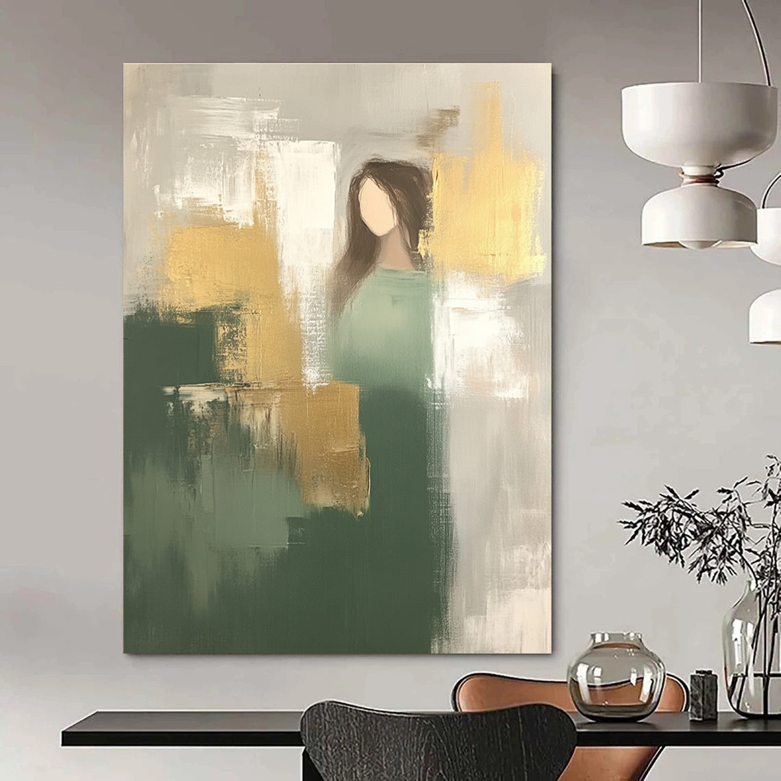 Figure with Gold and Green for Sophisticated Living Room & Inspirational Office STSC242