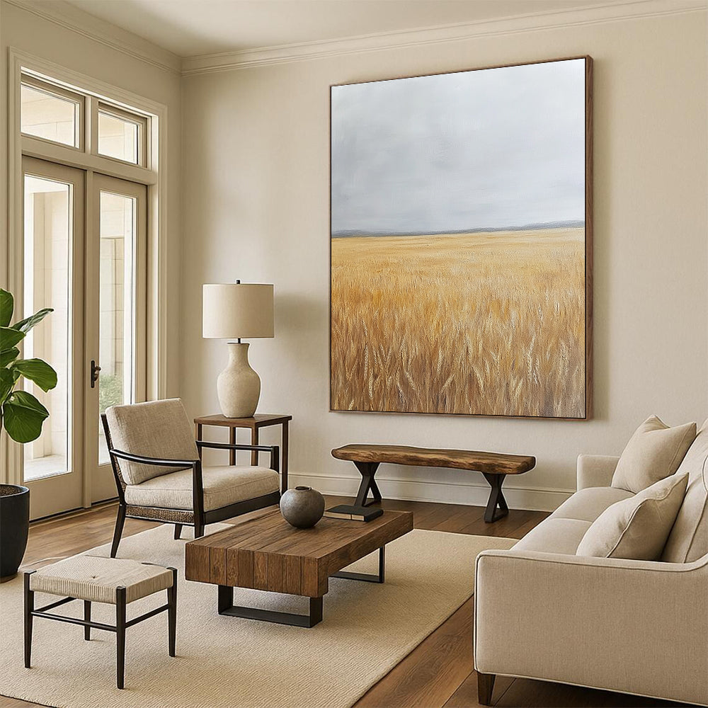 Golden Wheat Field Art for Rustic Home Dining Room & Agricultural Art Exhibition STSC1034
