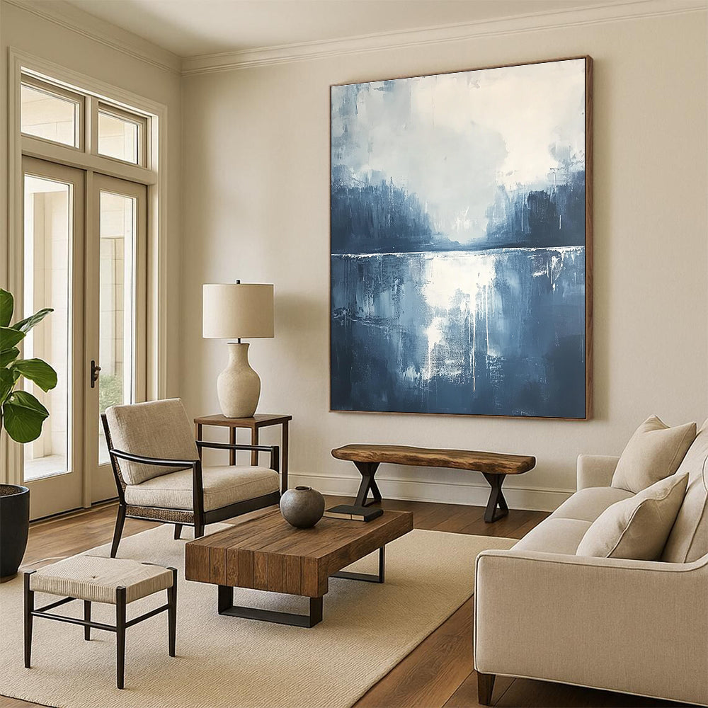 Blue and White Abstract Landscape for Coastal Home & Serene Bedroom STSC322