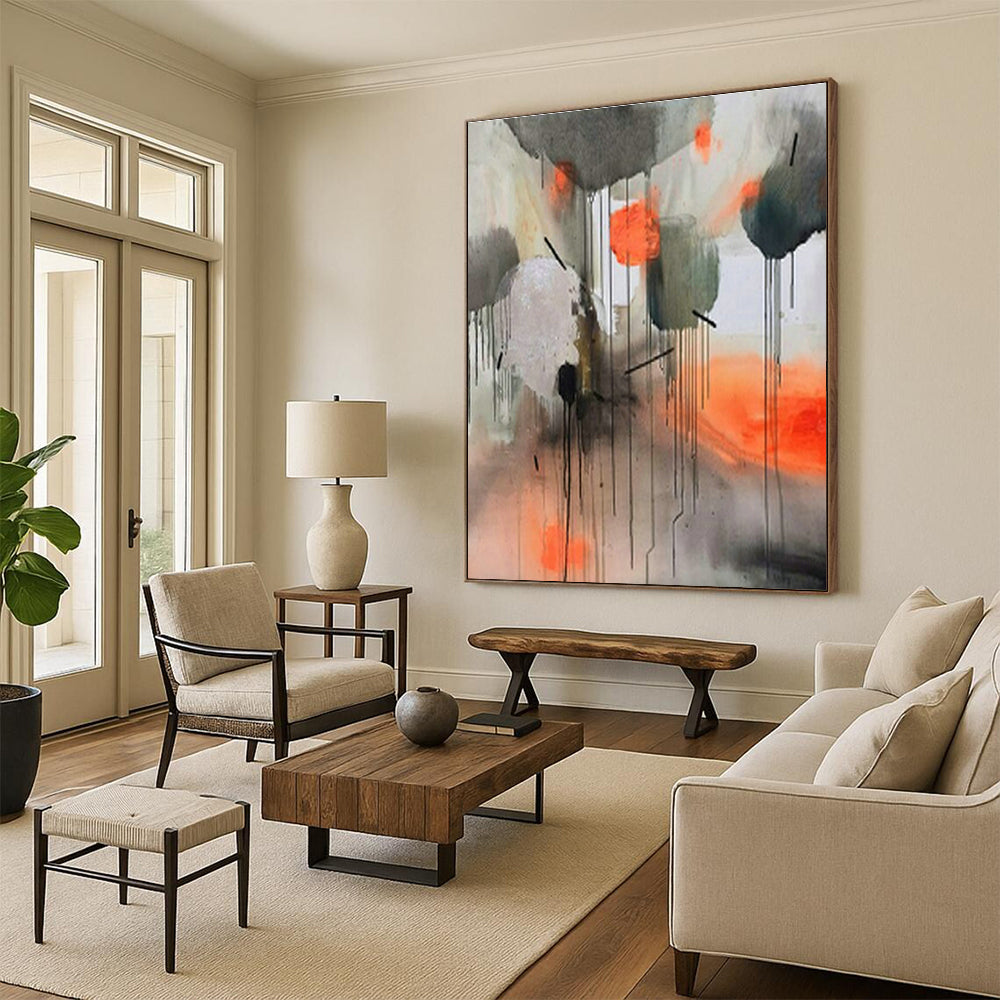 Gray - Orange Ink - Style Abstract Art for Modern Loft & Cultural Art Space DLZ1902