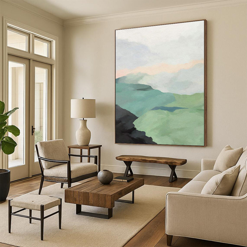 Pastel Mountain Landscape Art for Minimalist Home Office & Serene Spa DLZ2145