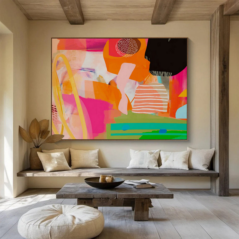 Pink - Orange Geometric Abstract Art for Modern Dance Studio Rehearsal Spaces DLZ2589