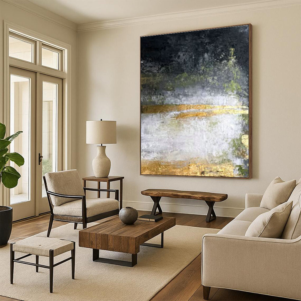 Black - White - Gray - Gold Abstract Art for Urban Penthouse & Art Gallery Corridor DLZ1905