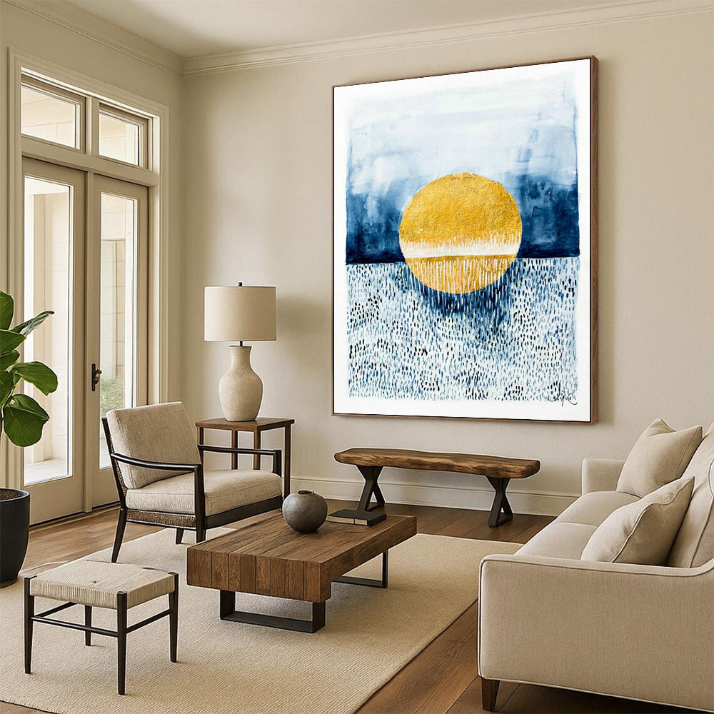 Gold - Blue Sunset Art for Coastal Home Bedroom Walls DLZ0101