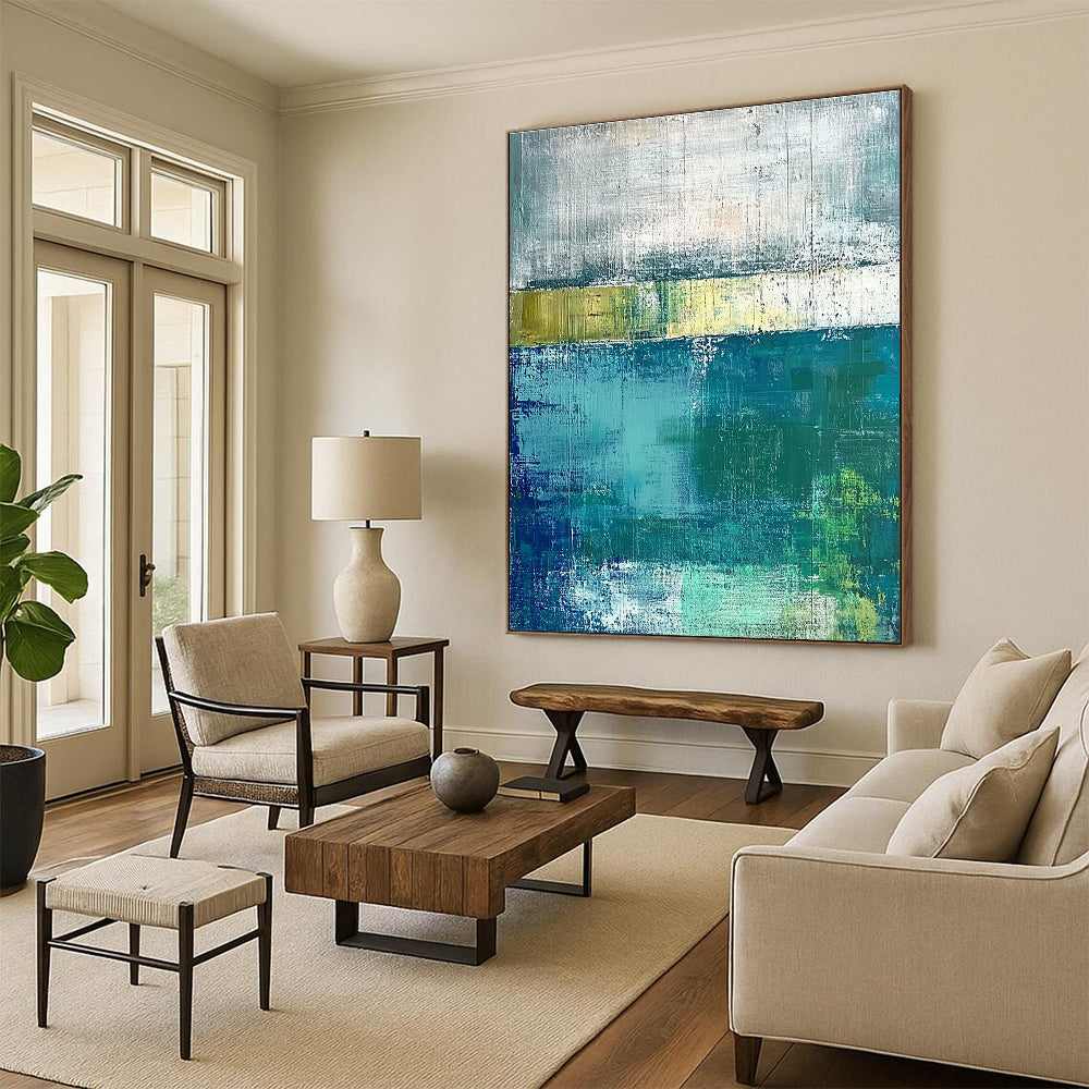 Blue and Green Abstract Layers for Coastal Home Living Room & Modern Office Break Area STSC420