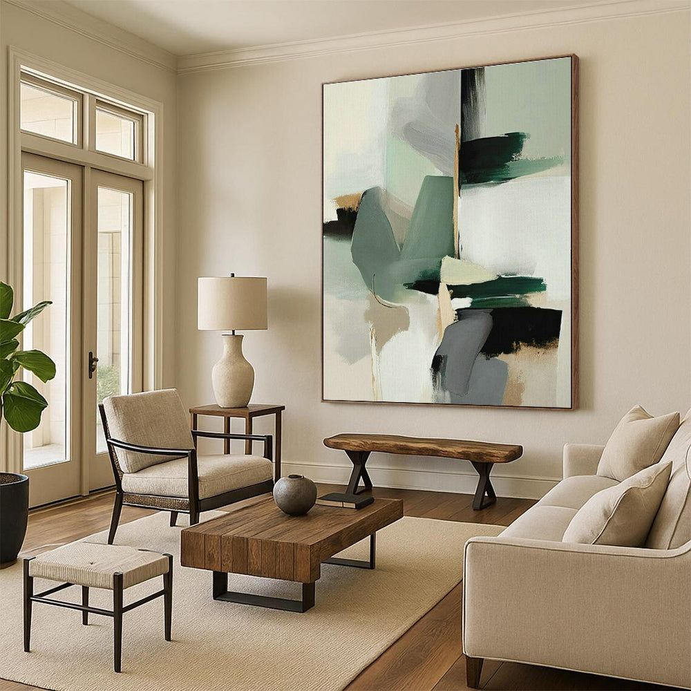 Green - Gray Geometric Abstract Art for Modern Office Lounge & Scandinavian Bedroom DLZ1640