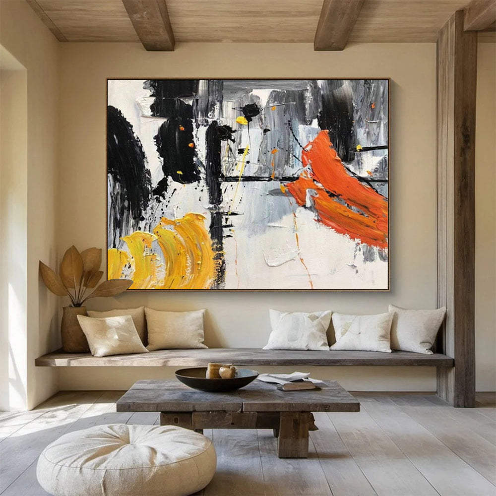 Black - White - Orange Abstract Art for Edgy Fashion Boutique Interiors DLZ2571